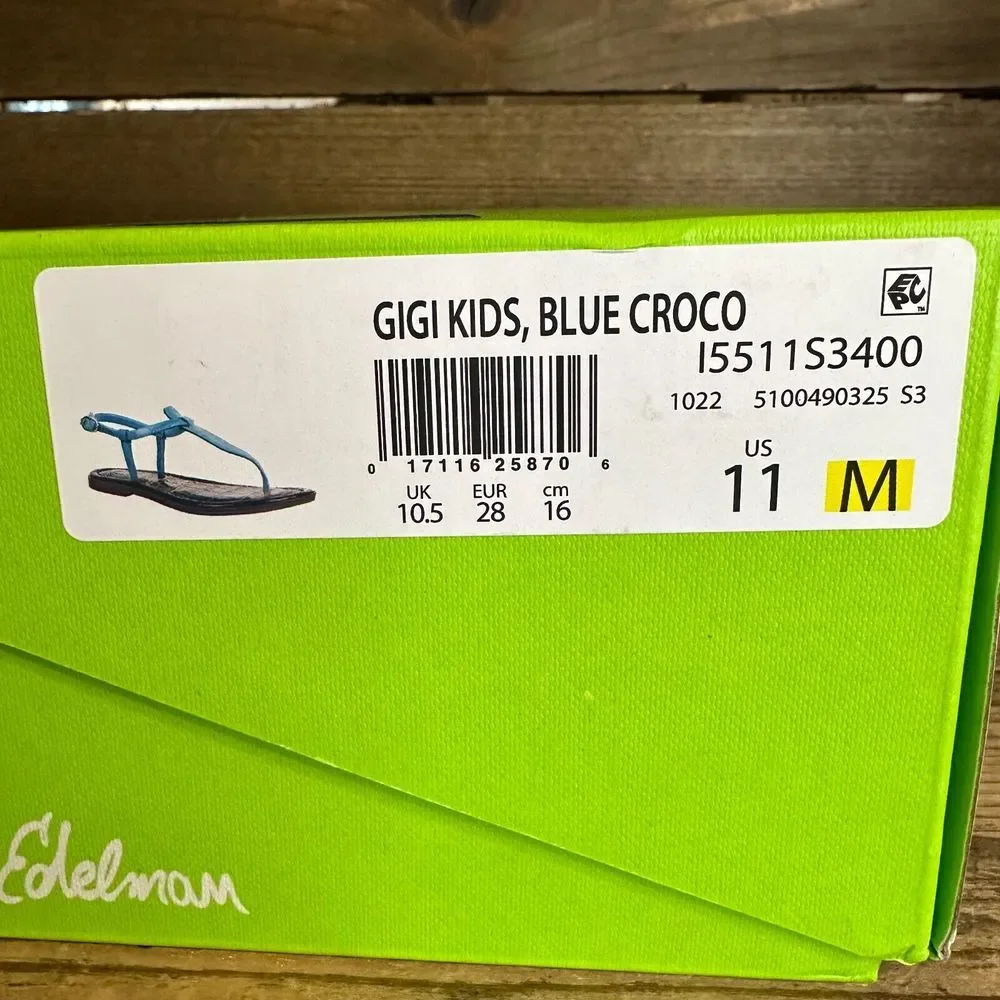 New NIB‎ Childrens Little Kids Sam Edelman Gigi Blue Leather Sandals Size 11 C